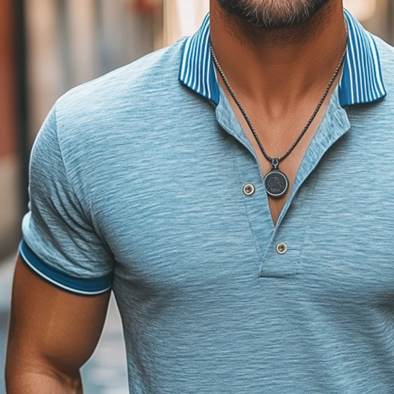 Men's Business Cotton Horizontal Stripe Polo Neck Short Sleeve T-Shirt MTA1914G5U sold by Manly product image thumbnail 3