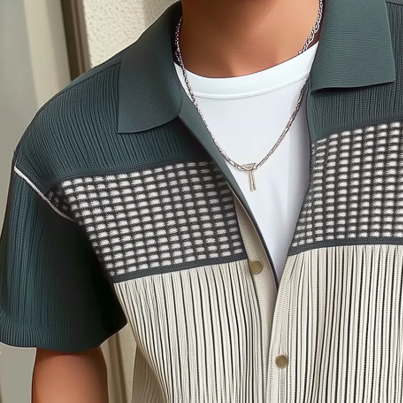 Men's Business Colorblock Knitted Button Short Sleeve Shirt MTA1825G7U sold by Manly product image thumbnail 3