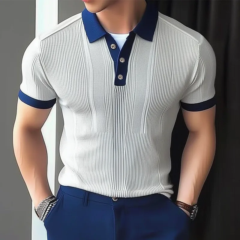 Men's Business Knitted Colorblock Polo Neck Short Sleeve T-Shirt MTA1987G6U sold by Manly product image thumbnail 2
