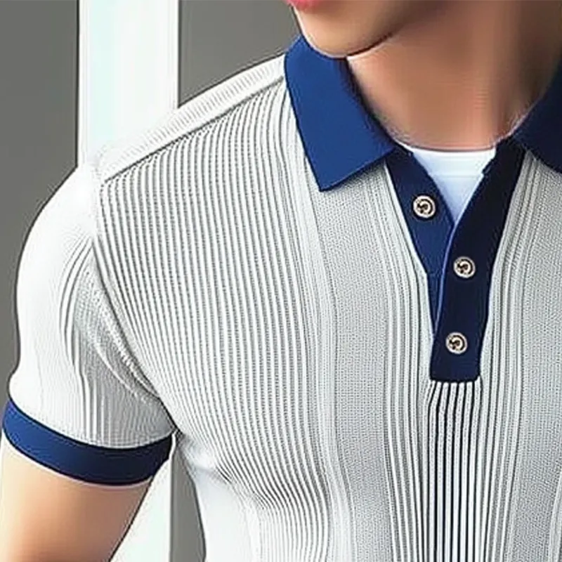 Men's Business Knitted Colorblock Polo Neck Short Sleeve T-Shirt MTA1987G6U sold by Manly product image thumbnail 3