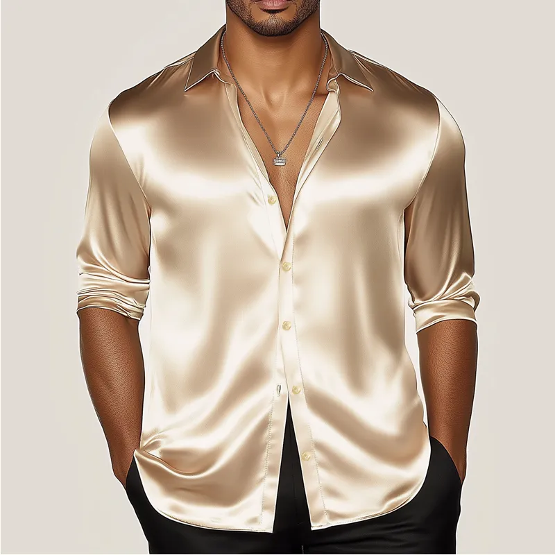 Men's Classic Business Solid Color Satin Long Sleeve Shirt MTA1977G9U sold by Manly product image thumbnail 2