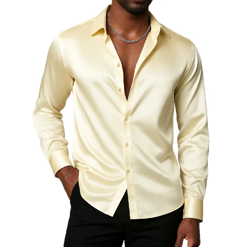Men's Classic Business Solid Color Satin Long Sleeve Shirt MTA1996G0U sold by Manly