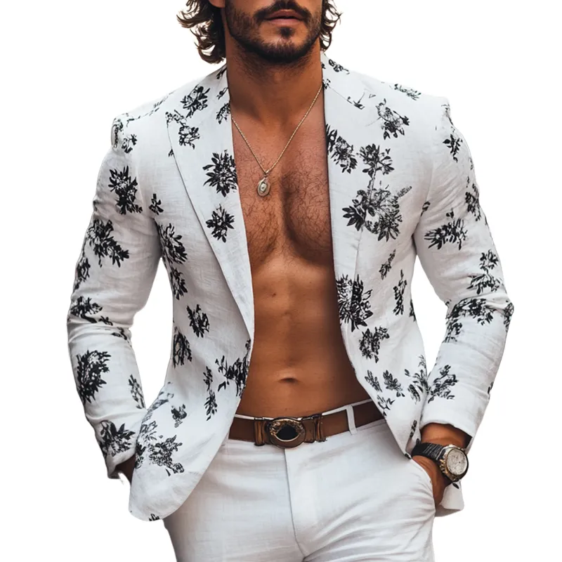 Men's Fashion Floral Peak Lapel One Button Casual Blazer MTA1954G2Z sold by Manly