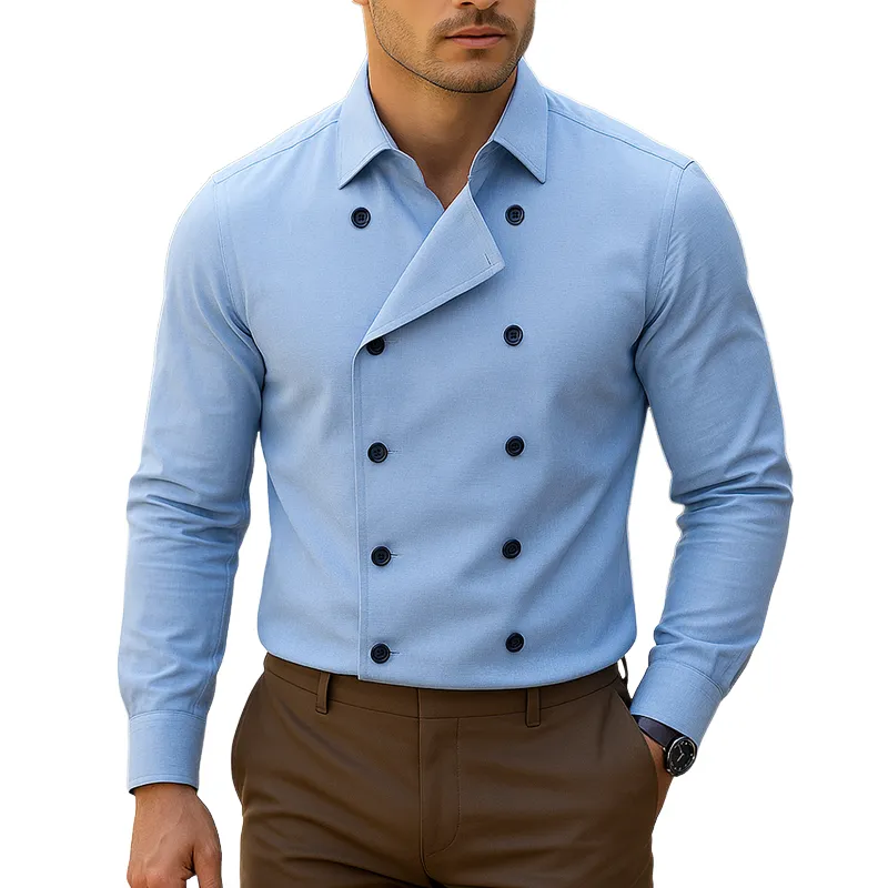 Men's Fashion Double Breasted Lapel Long Sleeve Shirt MTA1950G1Z sold by Manly