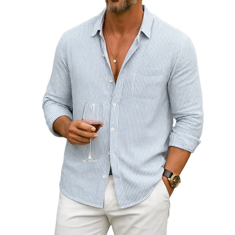 Men's Striped Lapel  Long Sleeve Shirt MTA1852G2Z sold by Manly