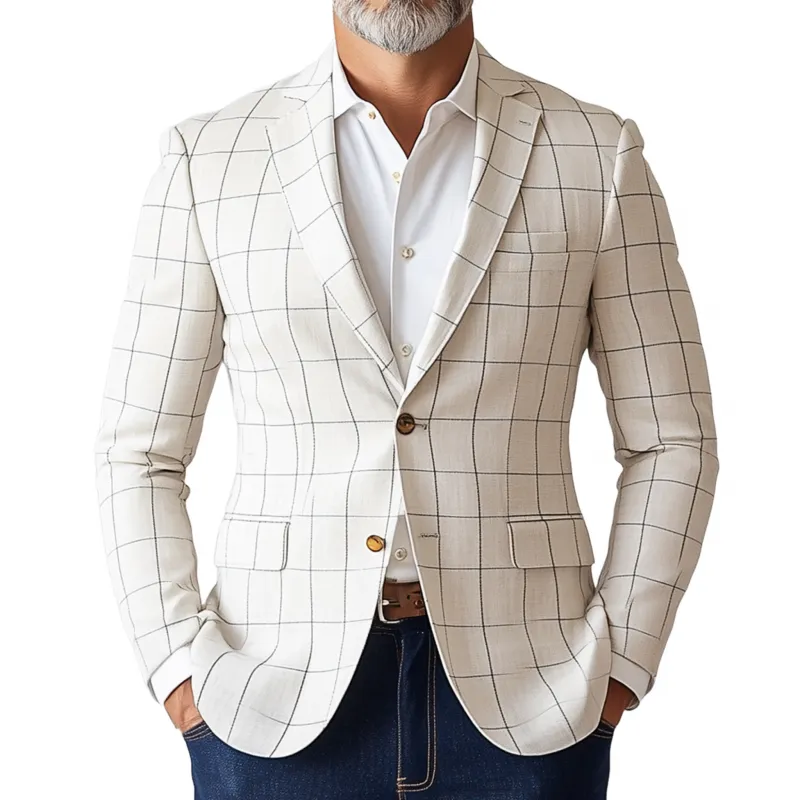 Men's Vintage Elegant Plaid Notch Lapel Single Breasted Slim Fit Blazer MTA1919G0M sold by Manly