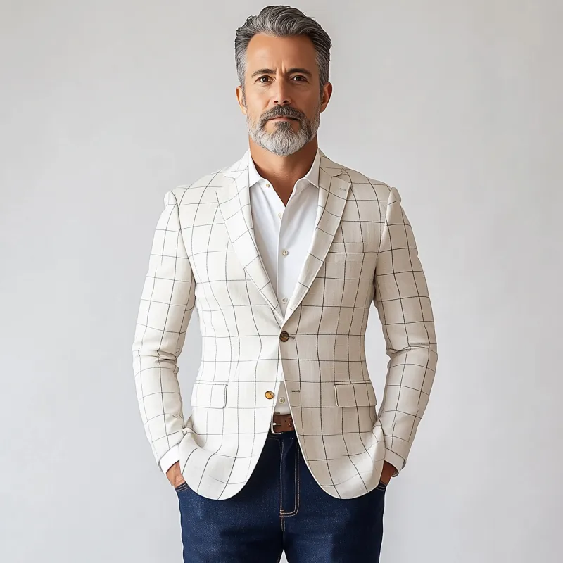 Men's Vintage Elegant Plaid Notch Lapel Single Breasted Slim Fit Blazer MTA1919G0M sold by Manly product image thumbnail 3