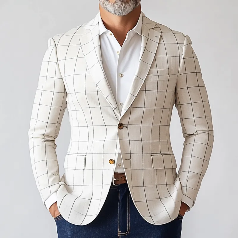 Men's Vintage Elegant Plaid Notch Lapel Single Breasted Slim Fit Blazer MTA1919G0M sold by Manly product image thumbnail 2