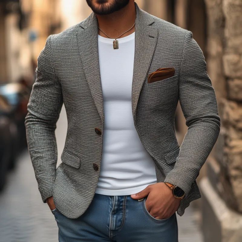 Men's Stylish Houndstooth Notch Lapel Single-breasted Slim-fit Short Blazer MTA1749G1M sold by Manly product image thumbnail 2
