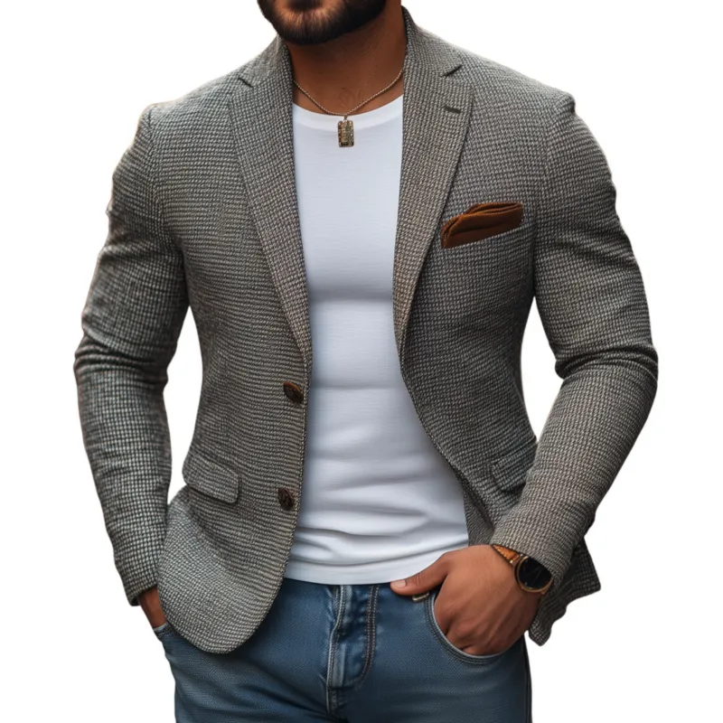 Men's Stylish Houndstooth Notch Lapel Single-breasted Slim-fit Short Blazer MTA1749G1M sold by Manly