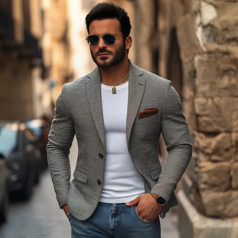 Men's Stylish Houndstooth Notch Lapel Single-breasted Slim-fit Short Blazer MTA1749G1M sold by Manly product image thumbnail 3