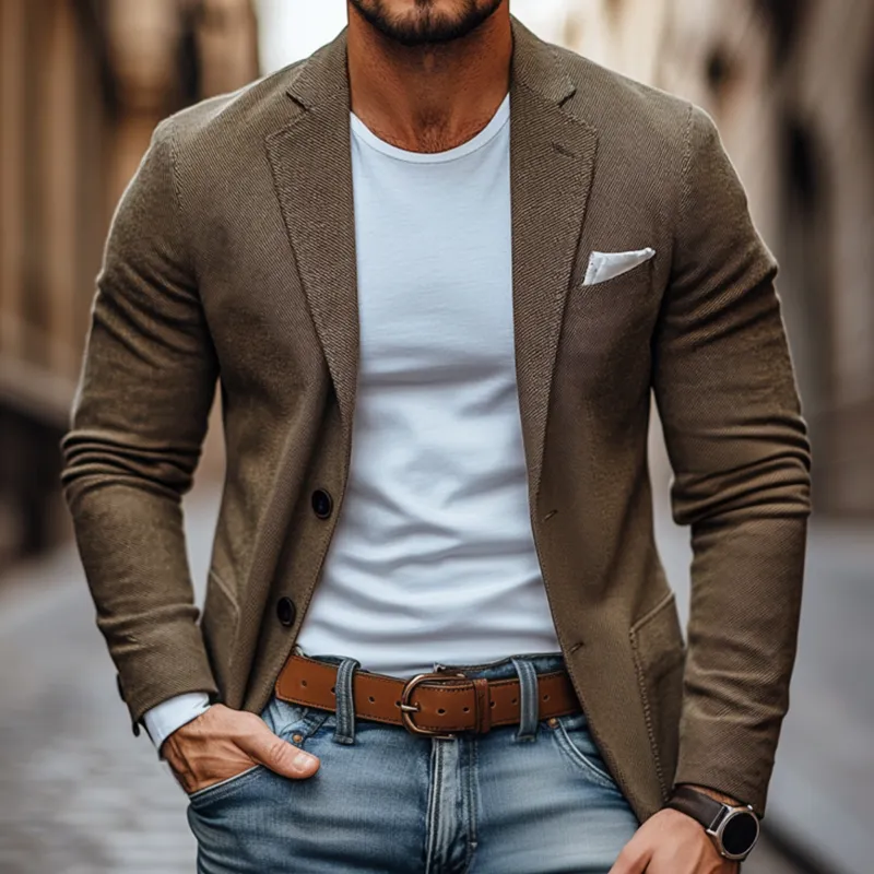 Men's Stylish Solid Color Twill Cotton Notch Lapel Single Breasted Slim Fit Blazer MTA1753G7M sold by Manly product image thumbnail 3