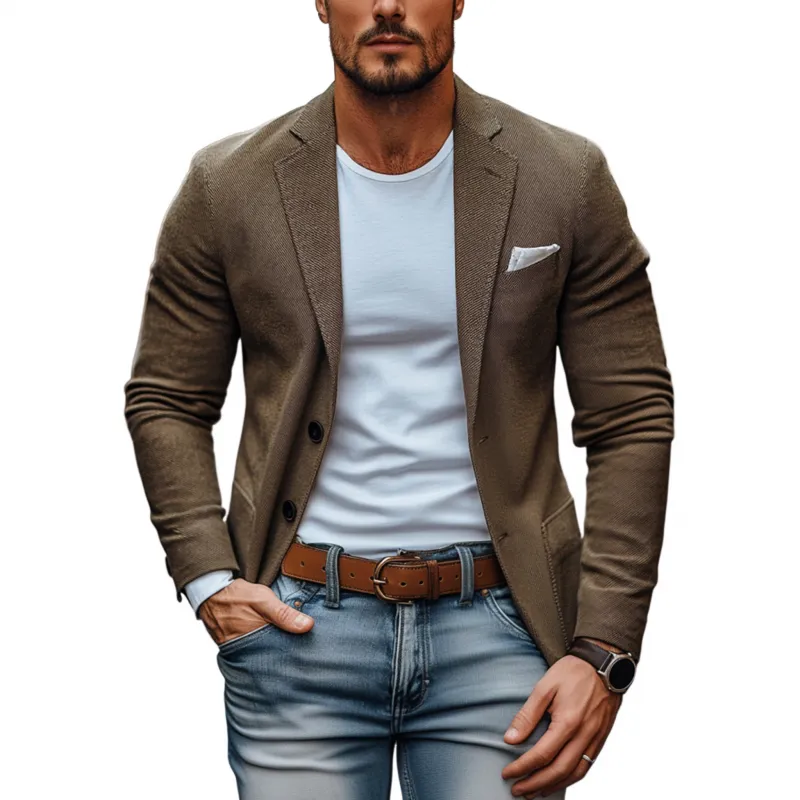 Men's Stylish Solid Color Twill Cotton Notch Lapel Single Breasted Slim Fit Blazer MTA1753G7M sold by Manly
