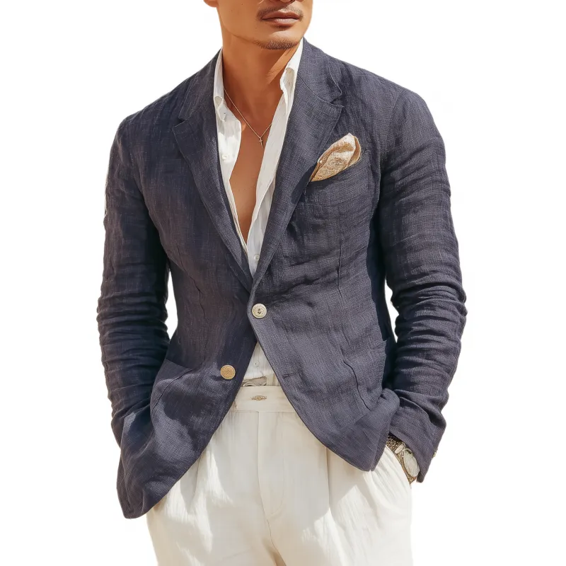 Men's Casual Solid Color Breathable Linen Notch Lapel Single-breasted Slim-fit Blazer MTA1748G7M sold by Manly