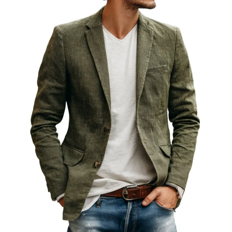 Men's Casual Solid Color Breathable Linen Notch Lapel Single-breasted Slim-fit Blazer  MTA1714G1M sold by Manly