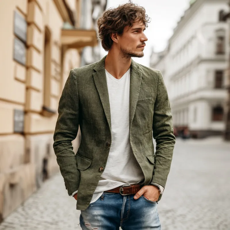 Men's Casual Solid Color Breathable Linen Notch Lapel Single-breasted Slim-fit Blazer MTA1714G1M sold by Manly product image thumbnail 3