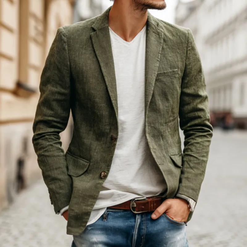 Men's Casual Solid Color Breathable Linen Notch Lapel Single-breasted Slim-fit Blazer MTA1714G1M sold by Manly product image thumbnail 2