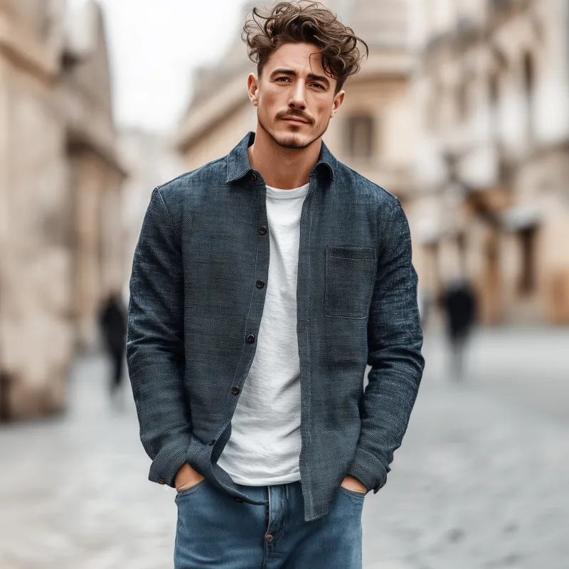 Men's Casual Breathable Cotton Linen Blend Lapel Patch Pocket Slim Fit Long Sleeve Shirt MTA1737G7M sold by Manly product image thumbnail 3