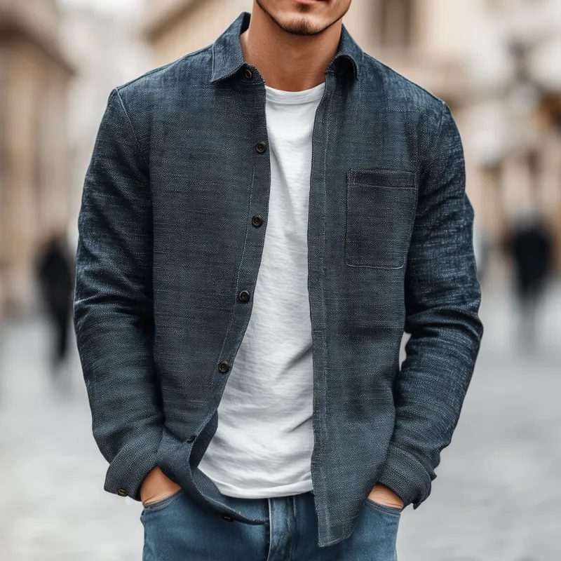 Men's Casual Breathable Cotton Linen Blend Lapel Patch Pocket Slim Fit Long Sleeve Shirt MTA1737G7M sold by Manly product image thumbnail 2