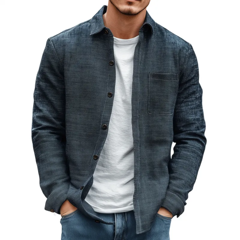 Men's Casual Breathable Cotton Linen Blend Lapel Patch Pocket Slim Fit Long Sleeve Shirt MTA1737G7M sold by Manly