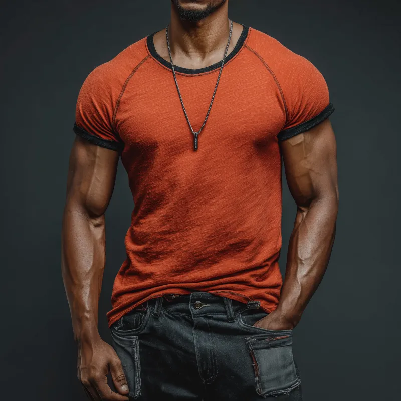 Men's Casual Breathable Skin-friendly Cotton Colorblock Round Neck Slim Short-sleeved T-shirt MTA1794G1M sold by Manly product image thumbnail 3