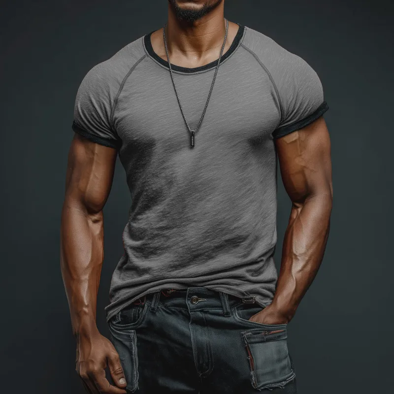 Men's Casual Breathable Skin-friendly Cotton Colorblock Round Neck Slim Short-sleeved T-shirt MTA1794G1M sold by Manly product image thumbnail 2