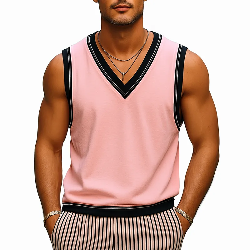 Men's Contrast Color V-Neck Cotton Blend Tank Top MTA1817G9X sold by Manly product image thumbnail 2