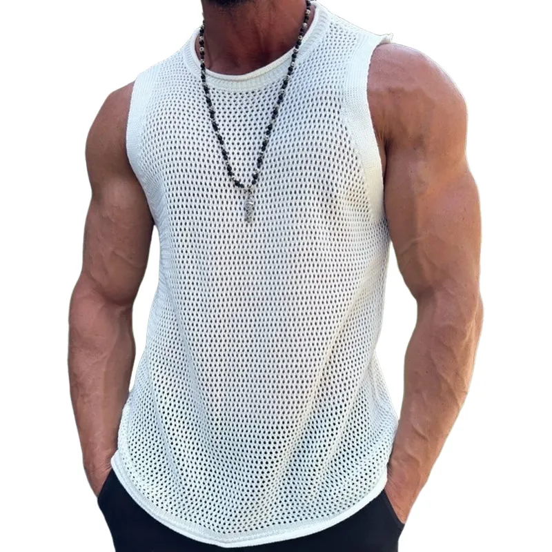Men's Solid Knit Mesh Crew Neck Tank Top MTA1809G1X sold by Manly