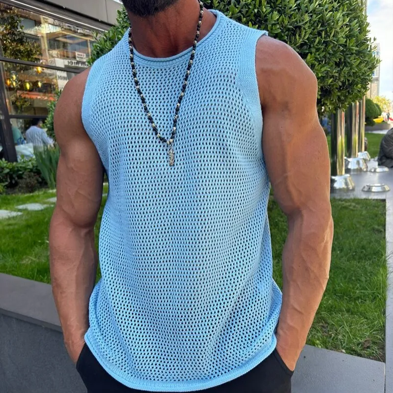 Men's Solid Knit Mesh Crew Neck Tank Top MTA1809G1X sold by Manly product image thumbnail 3