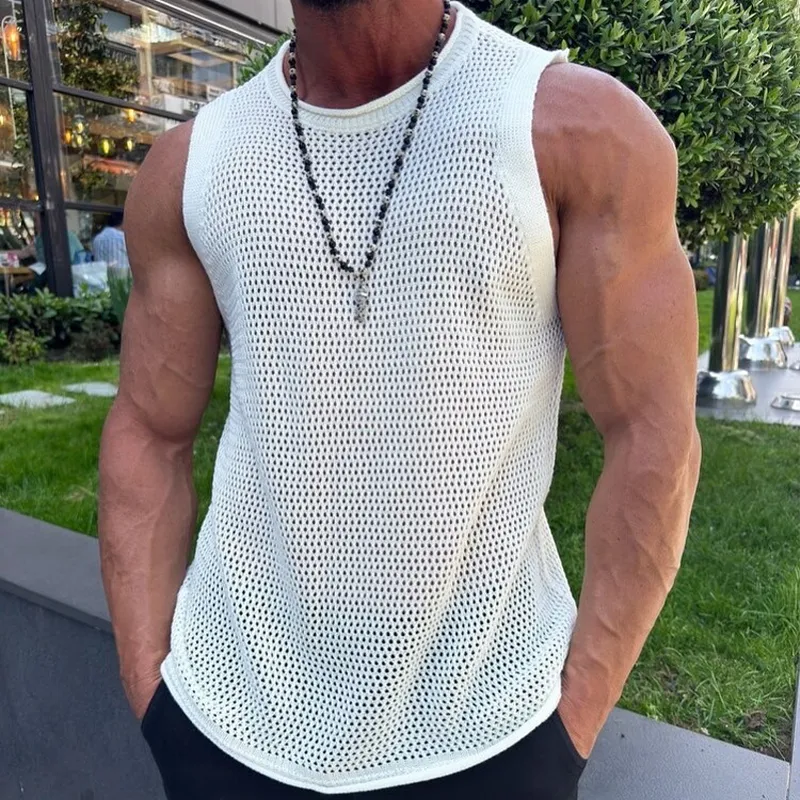 Men's Solid Knit Mesh Crew Neck Tank Top MTA1809G1X sold by Manly product image thumbnail 4