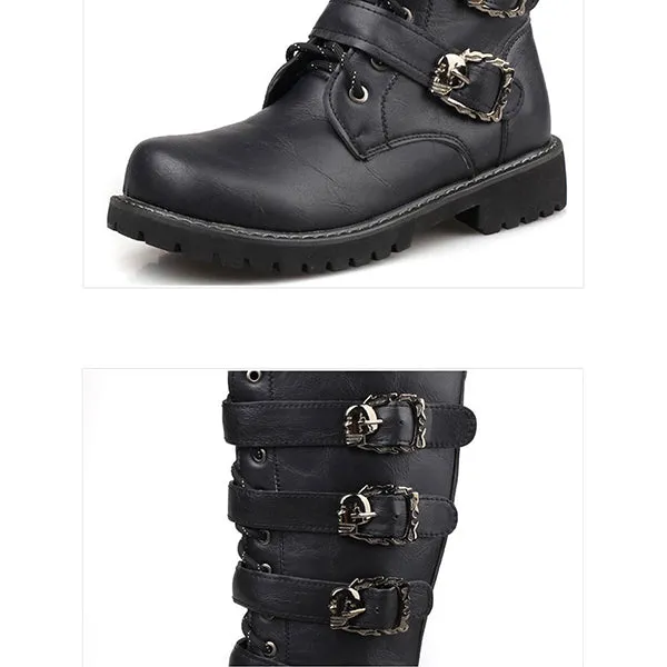 MEN'S LACE UP METAL SKULL BUCKLE DESIGN LACE UP BOOTS MTA1716G2I sold by Manly product image thumbnail 5