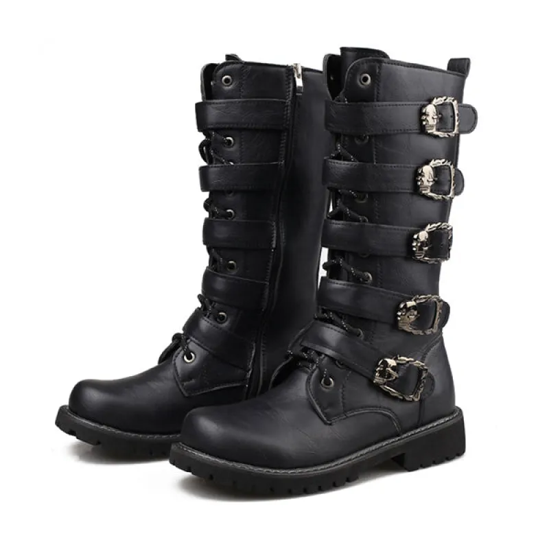 MEN'S LACE UP METAL SKULL BUCKLE DESIGN LACE UP BOOTS MTA1716G2I sold by Manly