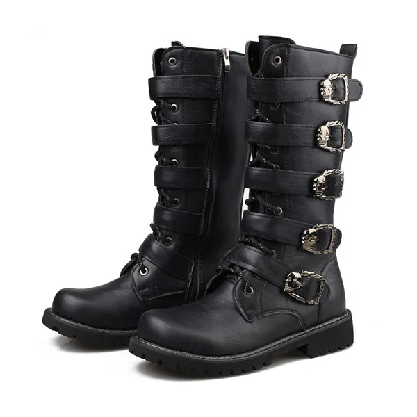 MEN'S LACE UP METAL SKULL BUCKLE DESIGN LACE UP BOOTS MTA1716G2I sold by Manly
