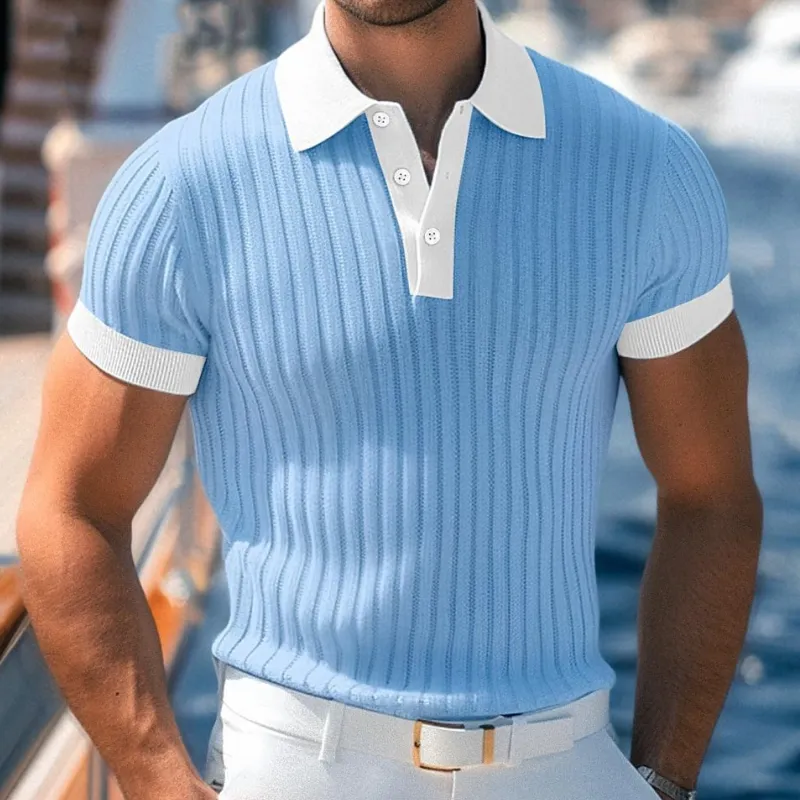 Men's Casual Breathable Contrast Color Lapel Slim Fit Knitted Short-sleeved Polo Shirt MTA2148G1M sold by Manly product image thumbnail 3