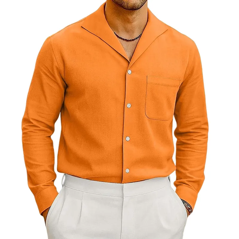 Men's Casual Breathable Cotton Linen Blend Lapel Patch Pocket Slim Fit Long Sleeve Shirt MTA2110G9M sold by Manly