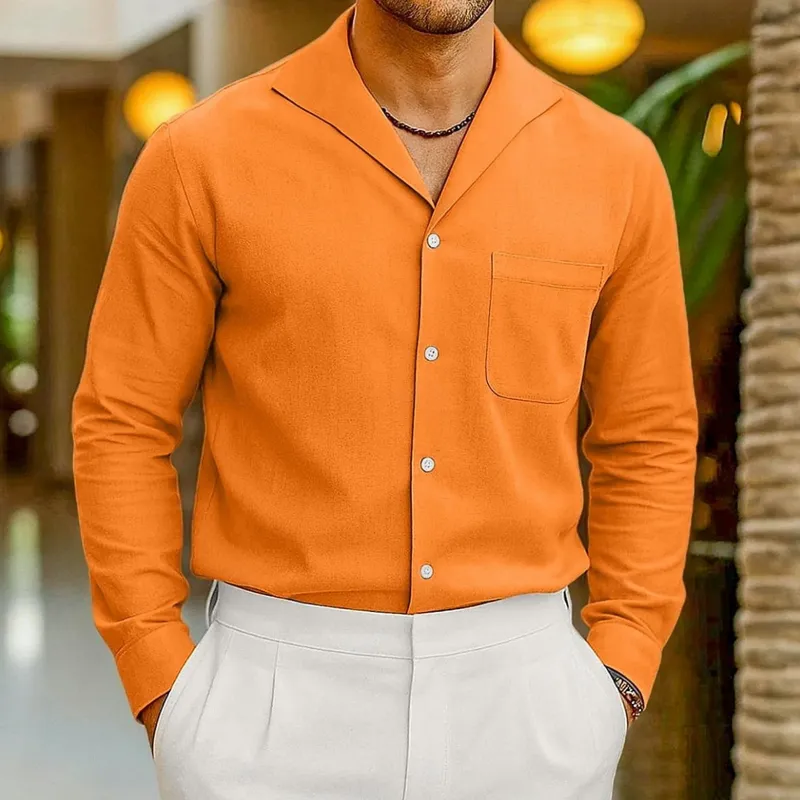 Men's Casual Breathable Cotton Linen Blend Lapel Patch Pocket Slim Fit Long Sleeve Shirt MTA2110G9M sold by Manly product image thumbnail 3