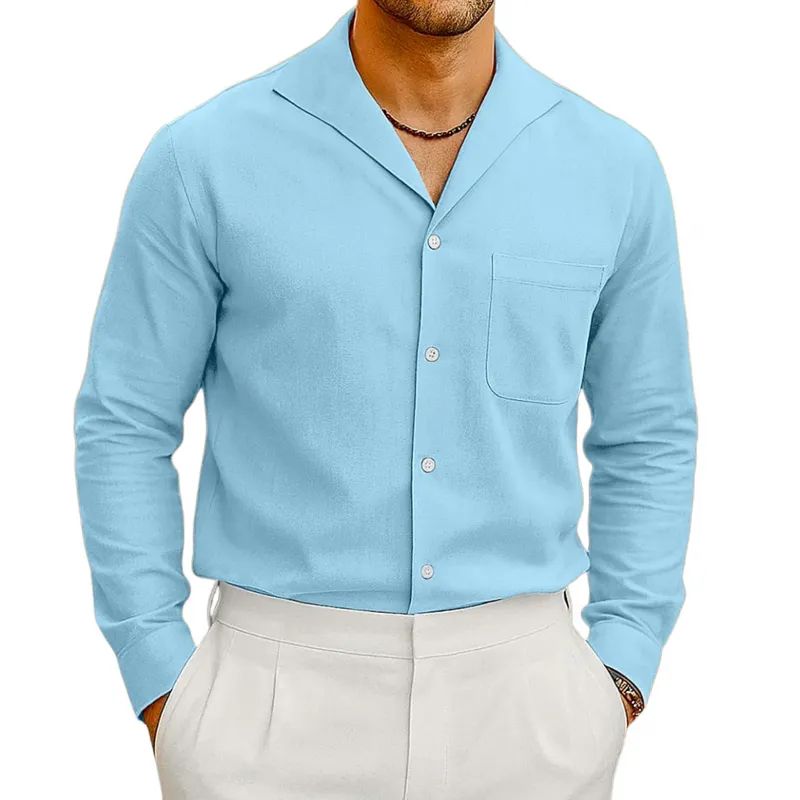 Men's Casual Breathable Cotton Linen Blend Lapel Patch Pocket Slim Fit Long Sleeve Shirt MTA2110G9M sold by Manly product image thumbnail 2