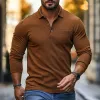 Men's Casual Breathable Skin-friendly Solid Color Cotton Lapel Slim Fit Long Sleeve T-shirt MTA2145G9M sold by Manly