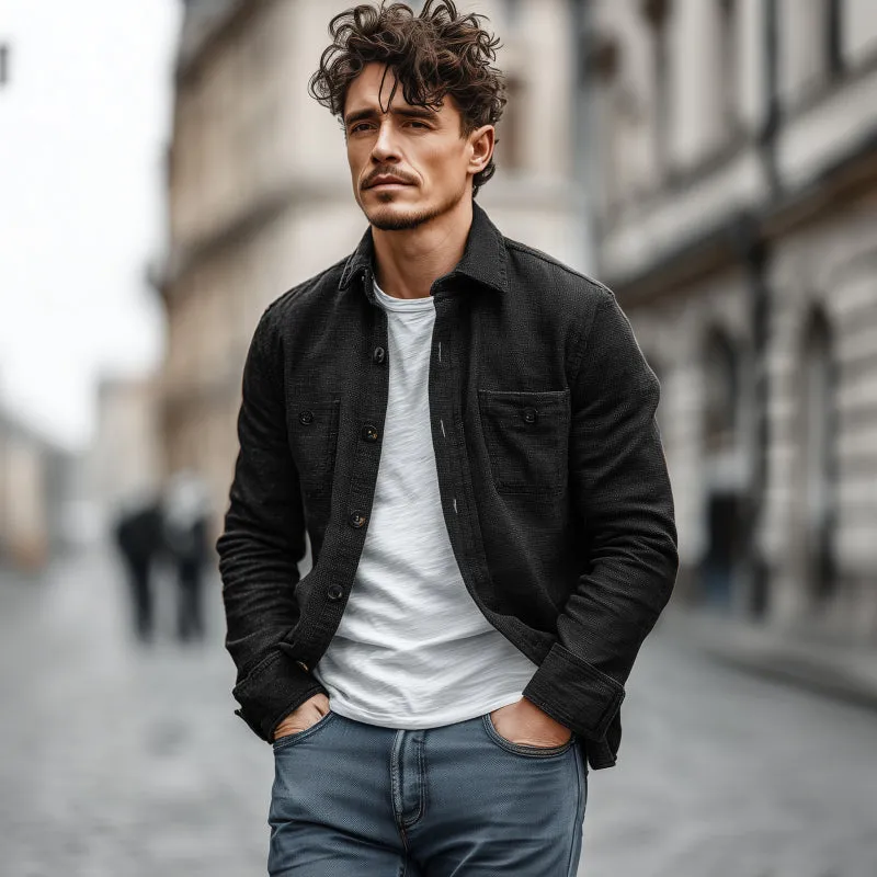 Men's Casual Solid Color Breathable Cotton Blended Lapel Chest Pocket Loose Long Sleeve Shirt MTA1756G6M sold by Manly product image thumbnail 3