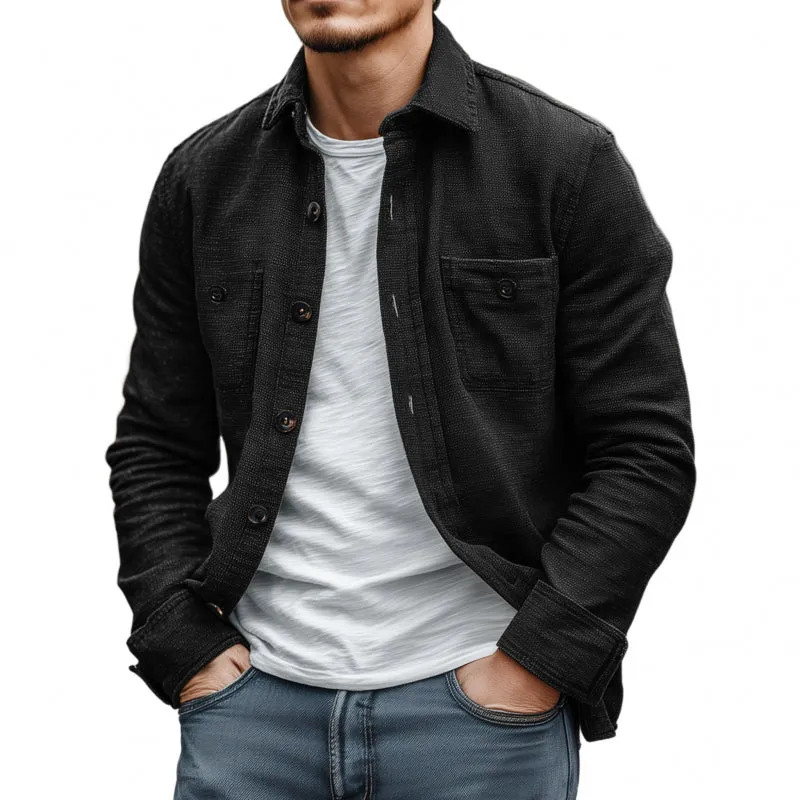 Men's Casual Solid Color Breathable Cotton Blended Lapel Chest Pocket Loose Long Sleeve Shirt MTA1756G6M sold by Manly