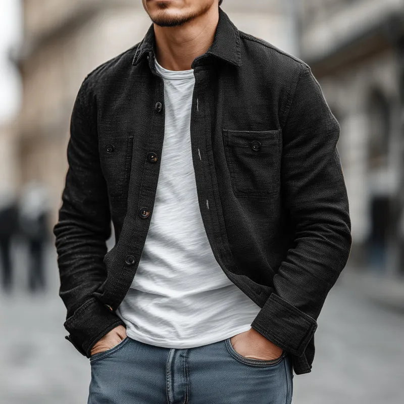 Men's Casual Solid Color Breathable Cotton Blended Lapel Chest Pocket Loose Long Sleeve Shirt MTA1756G6M sold by Manly product image thumbnail 2