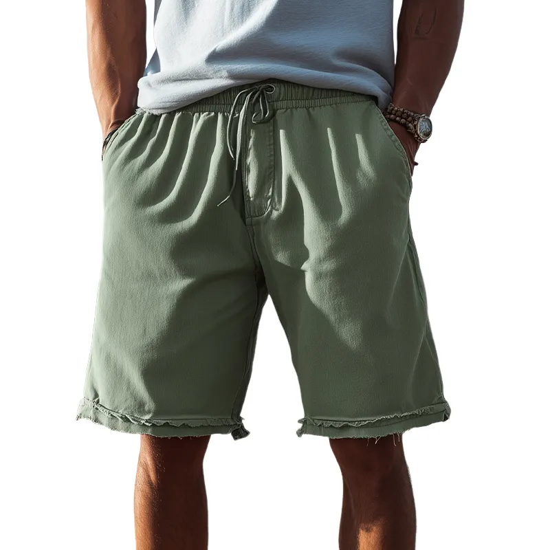Men's Classic Casual Cotton Blend Washed Trousers With Raw Edges And Elastic Waist Shorts MTA1506G5K sold by Manly