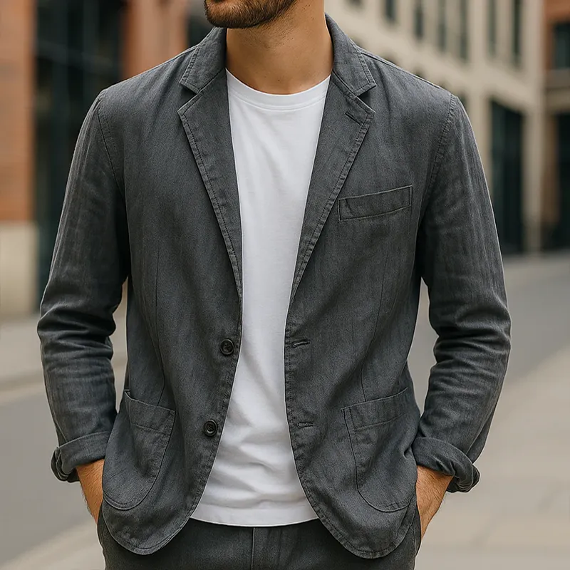 Men's Vintage Casual Washed Linen Single Breasted Blazer MTA2158G9TO sold by Manly product image thumbnail 4