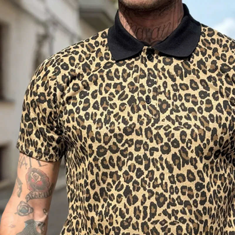 Men's Retro Casual Leopard Print Lapel Short Sleeve Polo Shirt MTA2144G1TO sold by Manly product image thumbnail 3