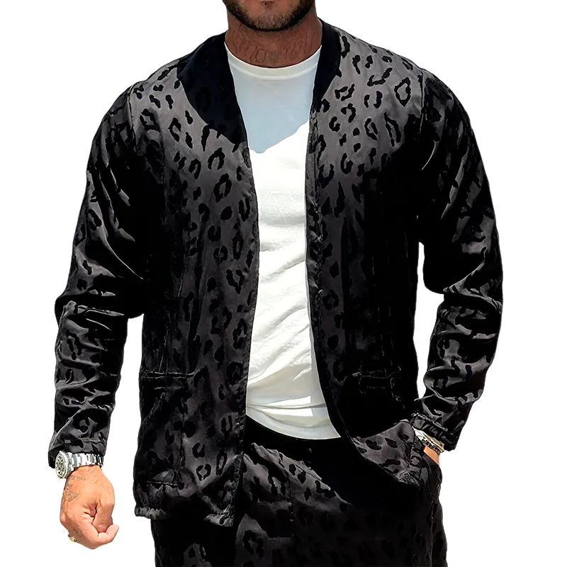 Men's Vintage Casual Satin Leopard Print Cardigan MTA2140G0TO sold by Manly
