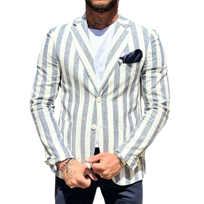Men's Retro Casual Striped Print Blazer MTA2115G0TO sold by Manly