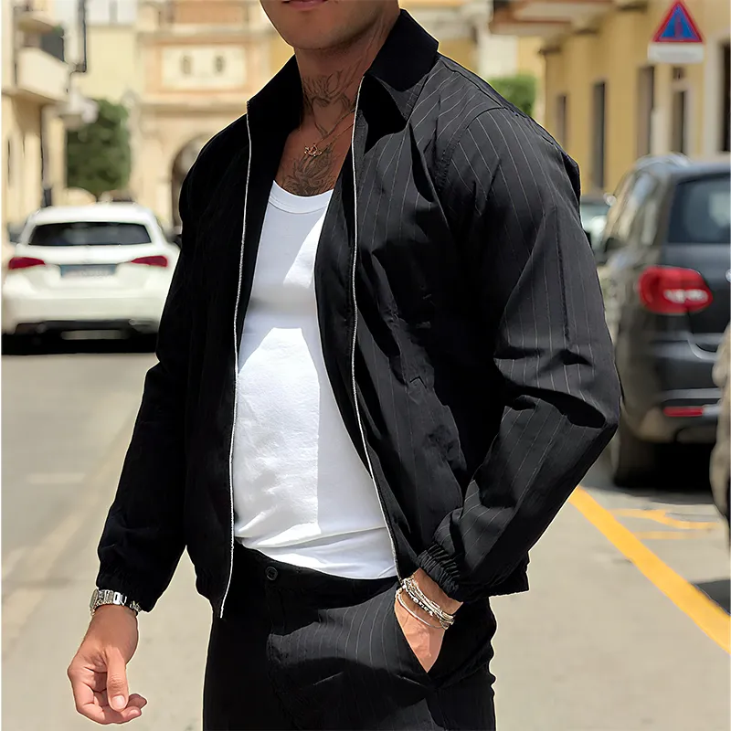 Men's Vintage Casual Lapel Striped Zipper Jacket MTA2137G0TO sold by Manly product image thumbnail 2
