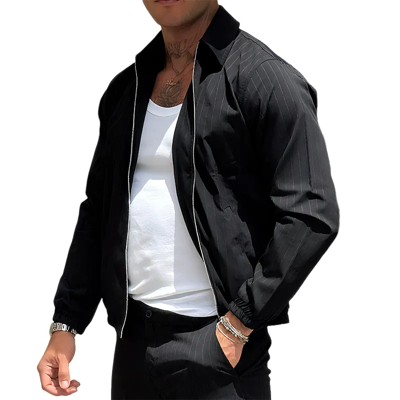 Men's Vintage Casual Lapel Striped Zipper Jacket MTA2137G0TO sold by Manly