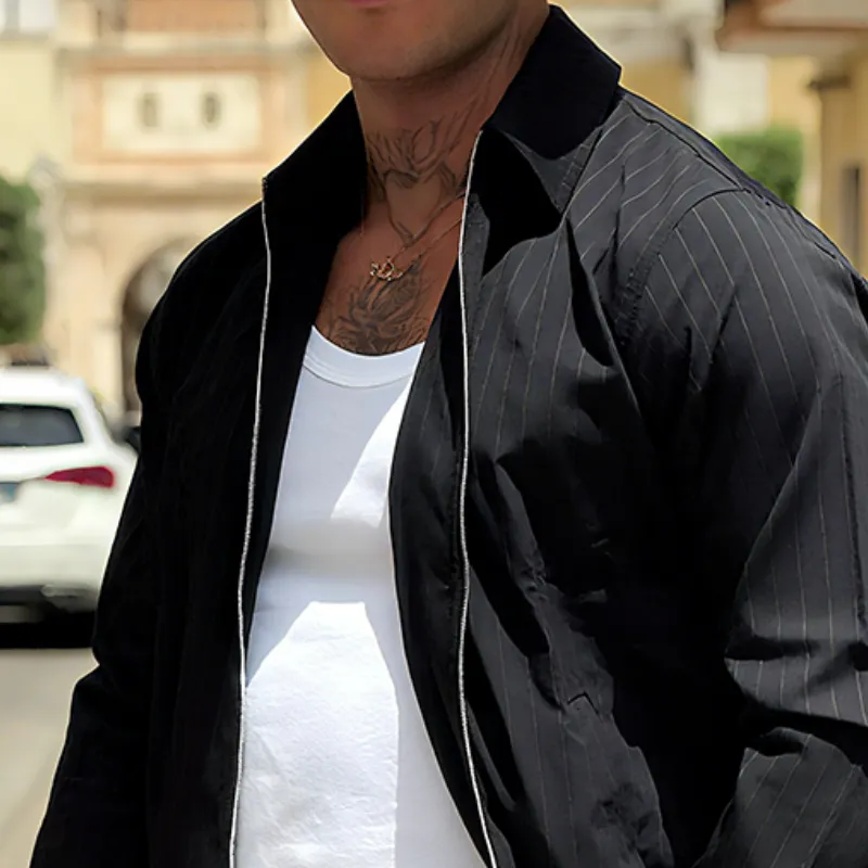 Men's Vintage Casual Lapel Striped Zipper Jacket MTA2137G0TO sold by Manly product image thumbnail 3