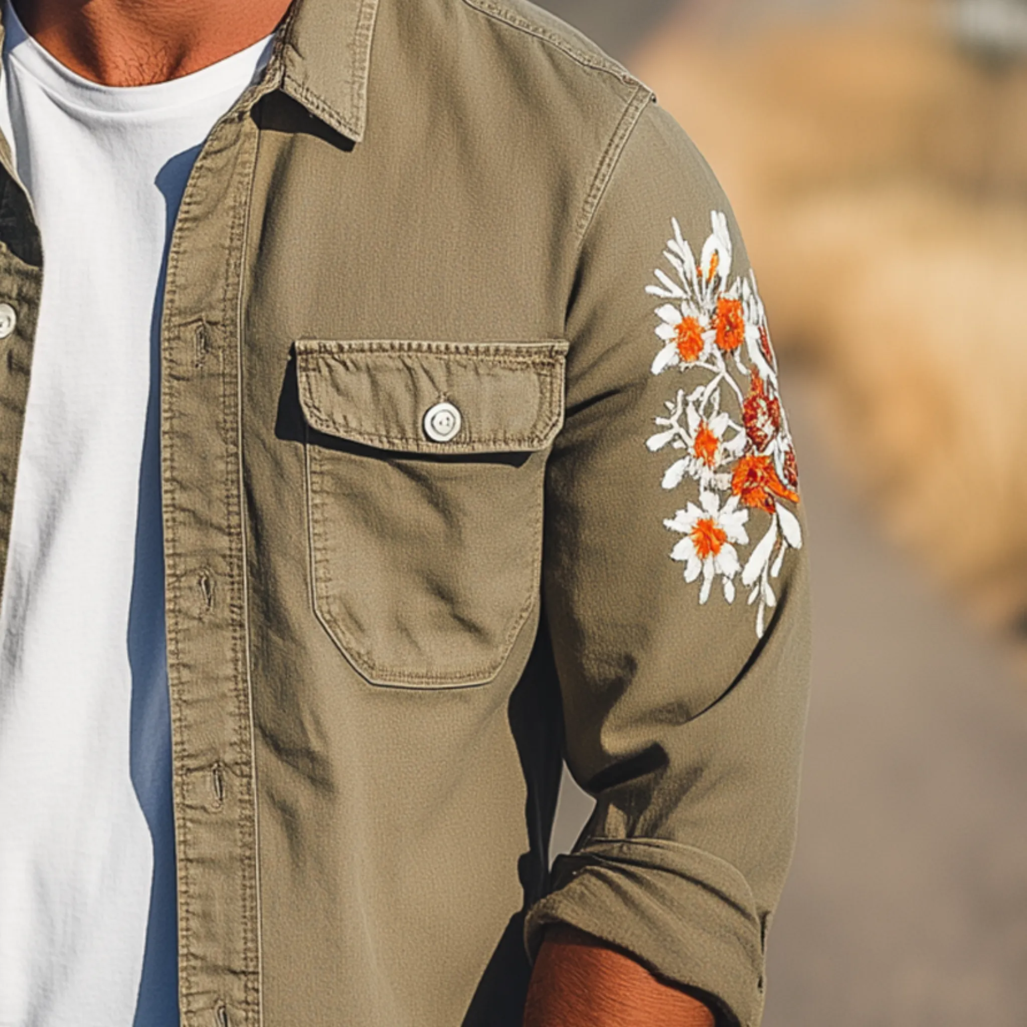 Men's Vintage Casual Washed Cotton Blend Sleeve Embroidered Long Sleeve Shirt MTA1917G1K sold by Manly product image thumbnail 5